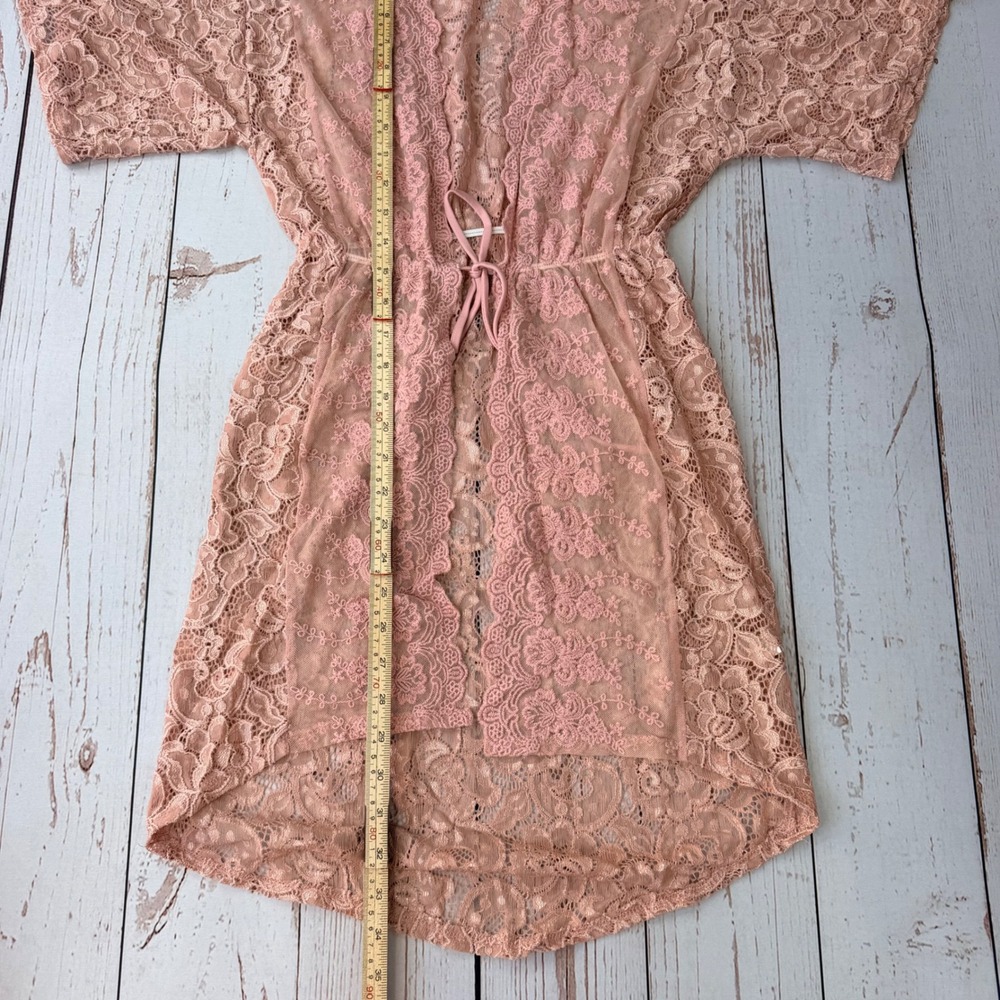 Charlotte Russe Pink Floral Lace Kimono Sheer Tie Waist High Low Wrap Small - Picture 6 of 8